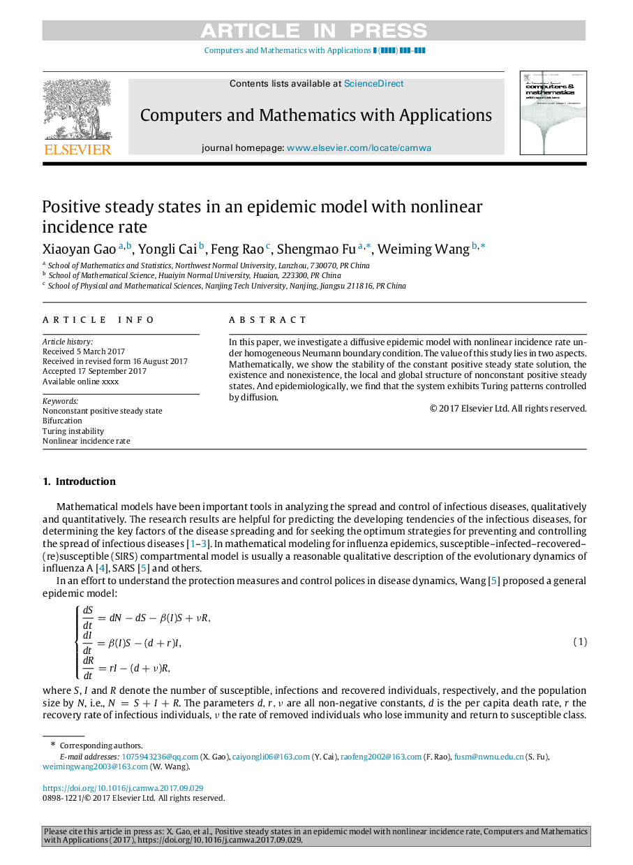 Positive steady states in an epidemic model with nonlinear incidence rate