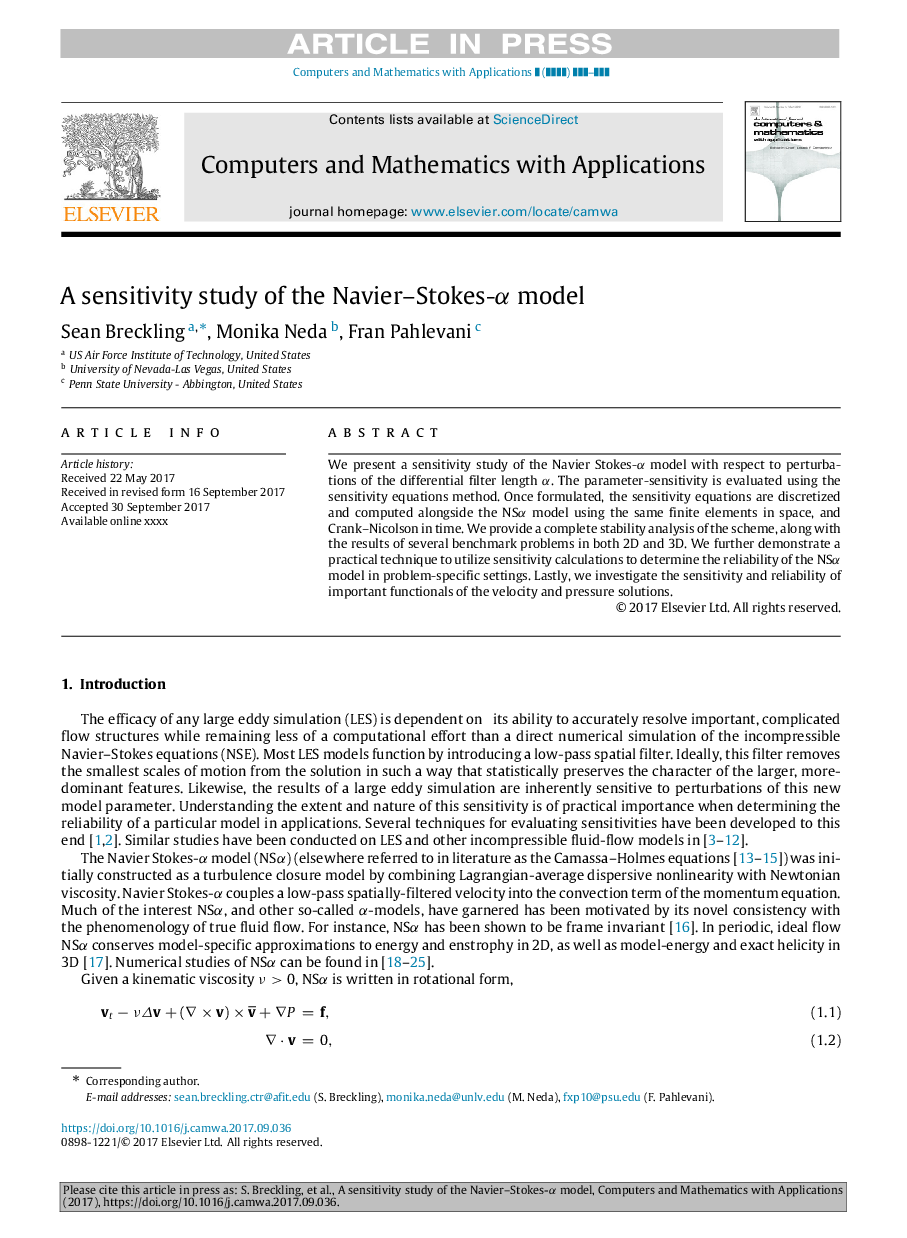 A sensitivity study of the Navier-Stokes-Î± model