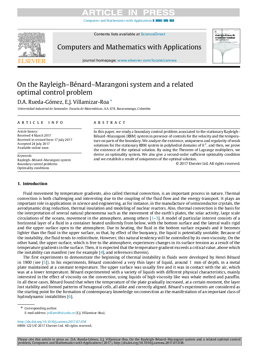 On the Rayleigh-Bénard-Marangoni system and a related optimal control problem