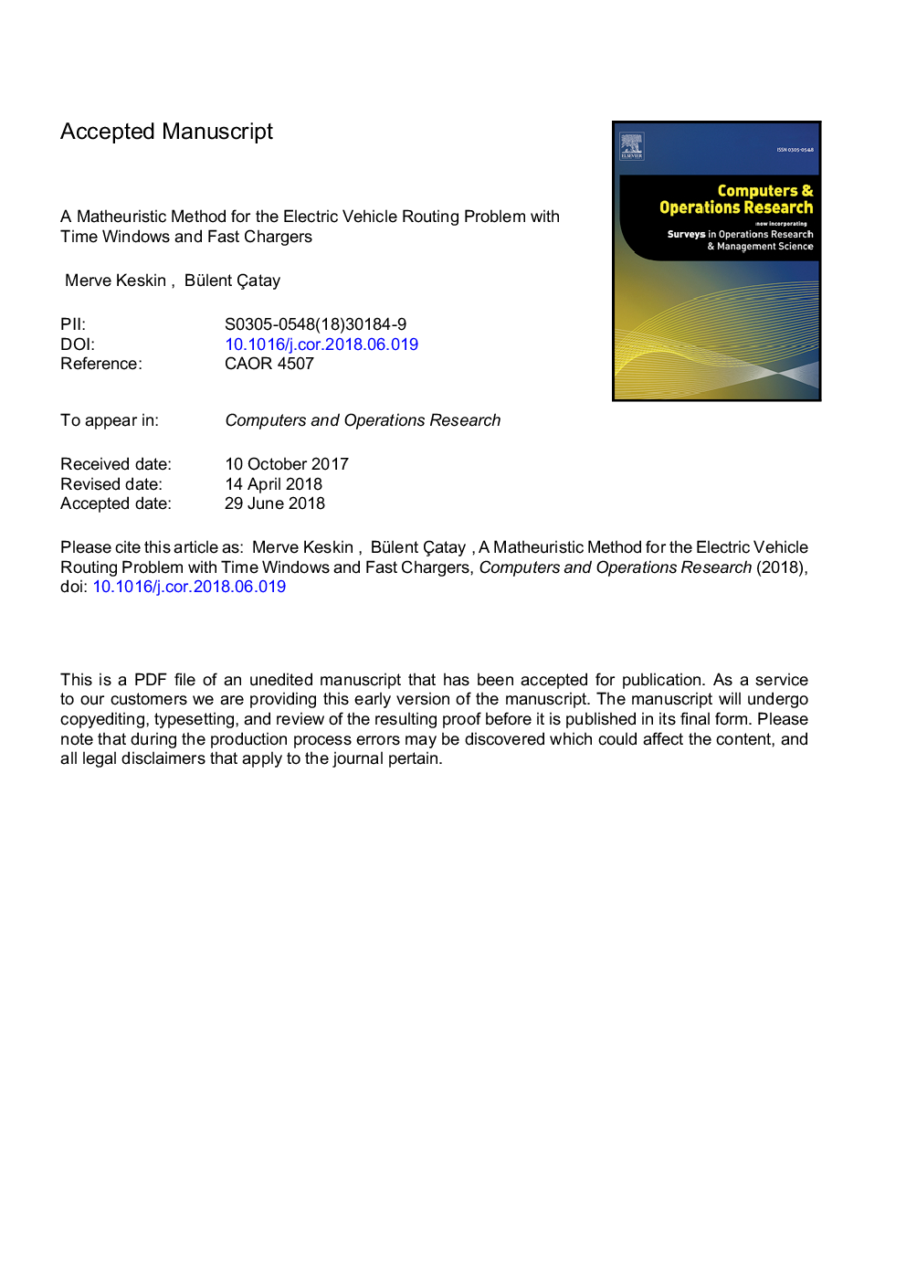 A matheuristic method for the electric vehicle routing problem with time windows and fast chargers