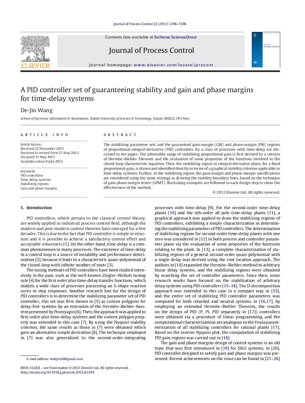 A PID controller set of guaranteeing stability and gain and phase margins for time-delay systems