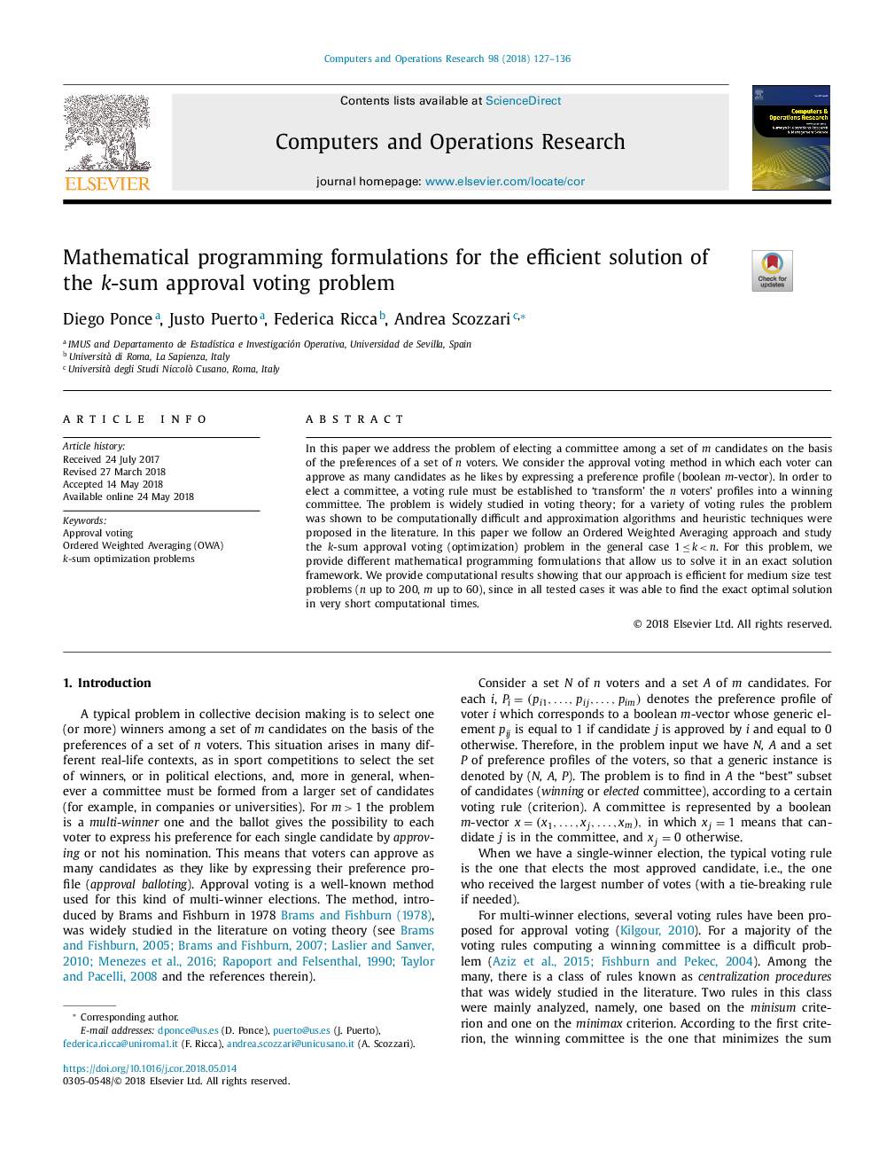 Mathematical programming formulations for the efficient solution of the k-sum approval voting problem