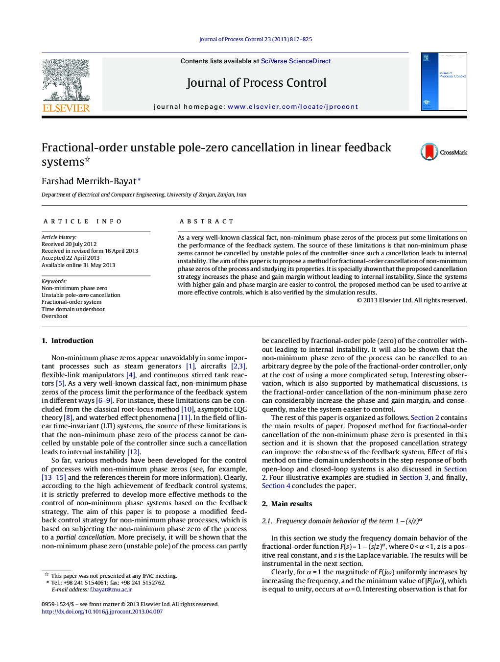 Fractional-order unstable pole-zero cancellation in linear feedback systems 