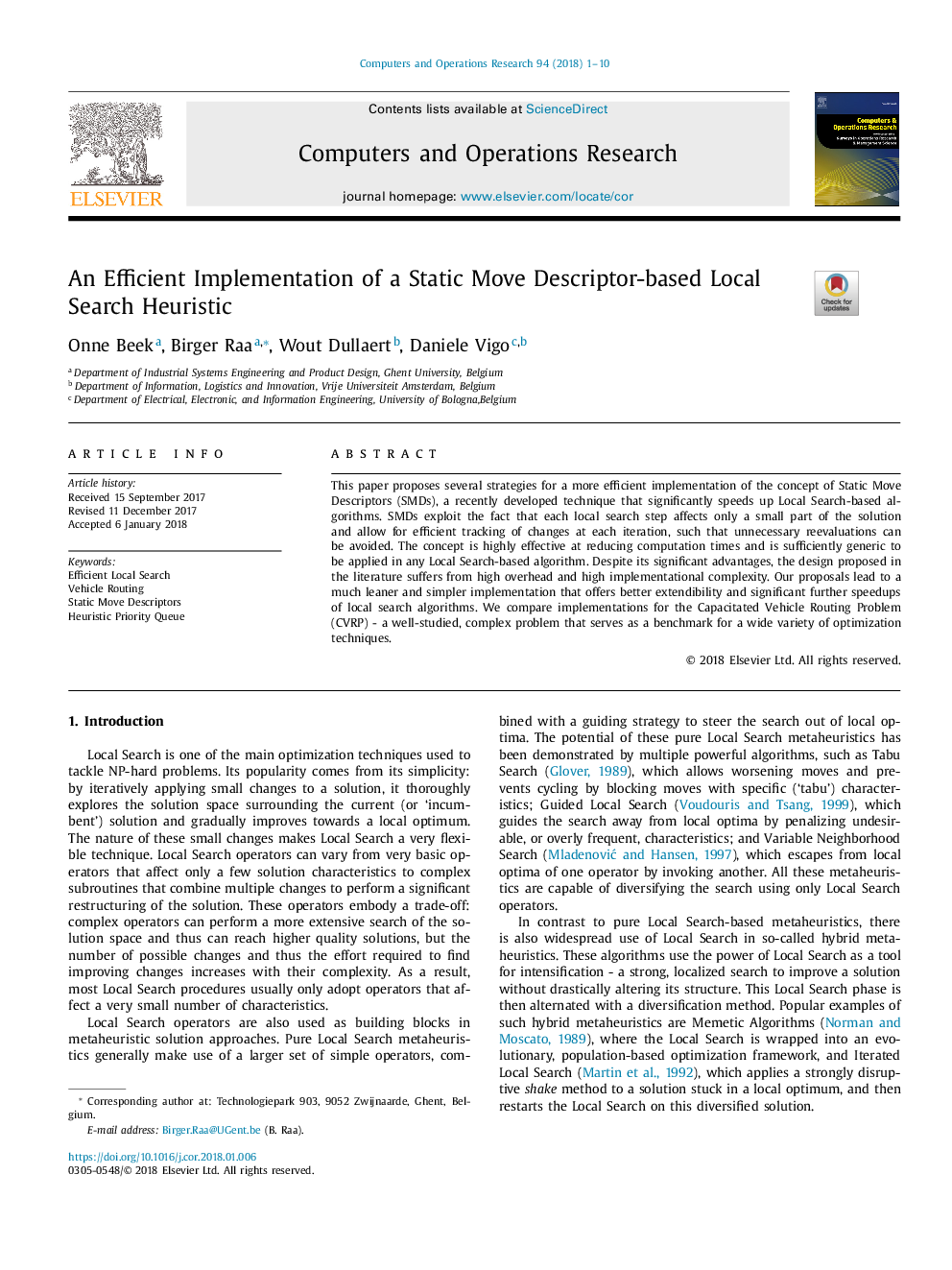 An Efficient Implementation of a Static Move Descriptor-based Local Search Heuristic