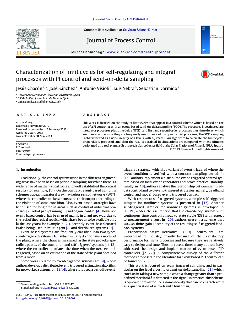 Characterization of limit cycles for self-regulating and integral processes with PI control and send-on-delta sampling