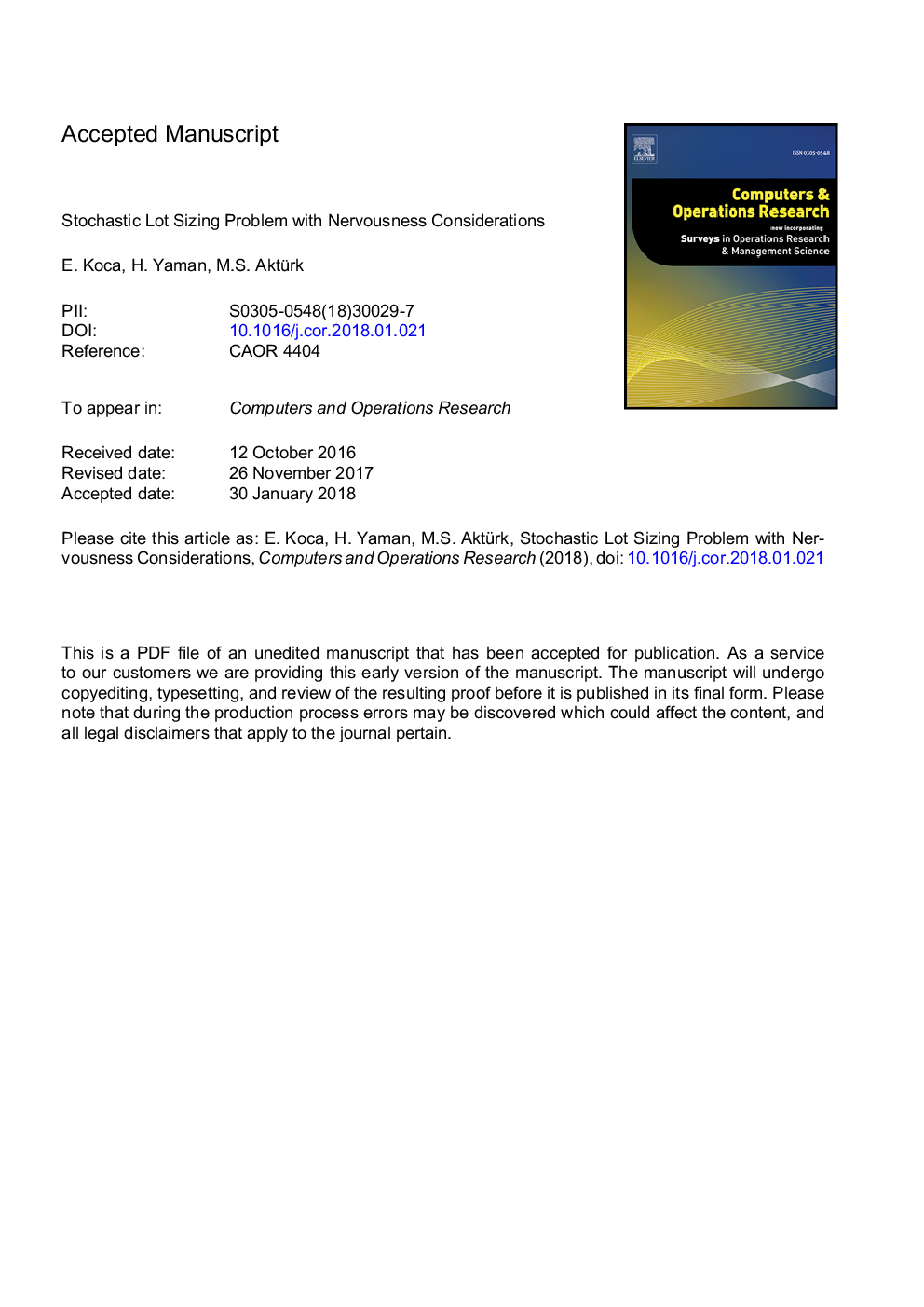 Stochastic lot sizing problem with nervousness considerations