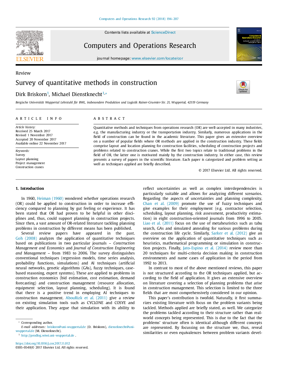 Survey of quantitative methods in construction