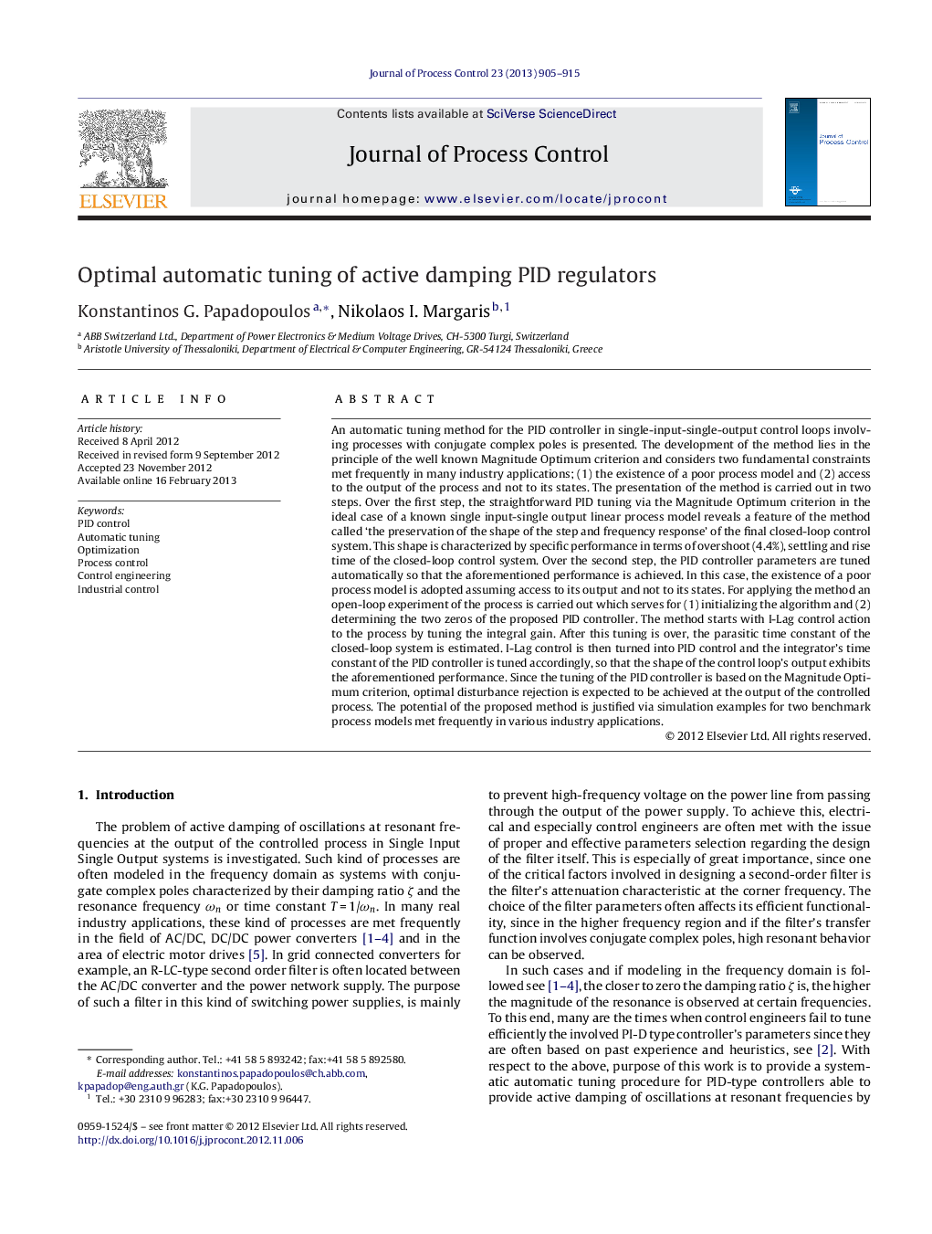 Optimal automatic tuning of active damping PID regulators