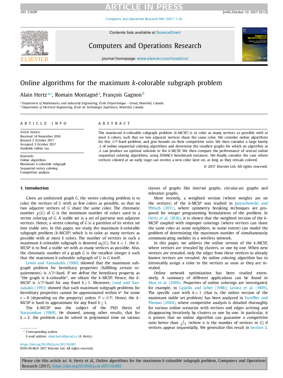 Online algorithms for the maximum k-colorable subgraph problem