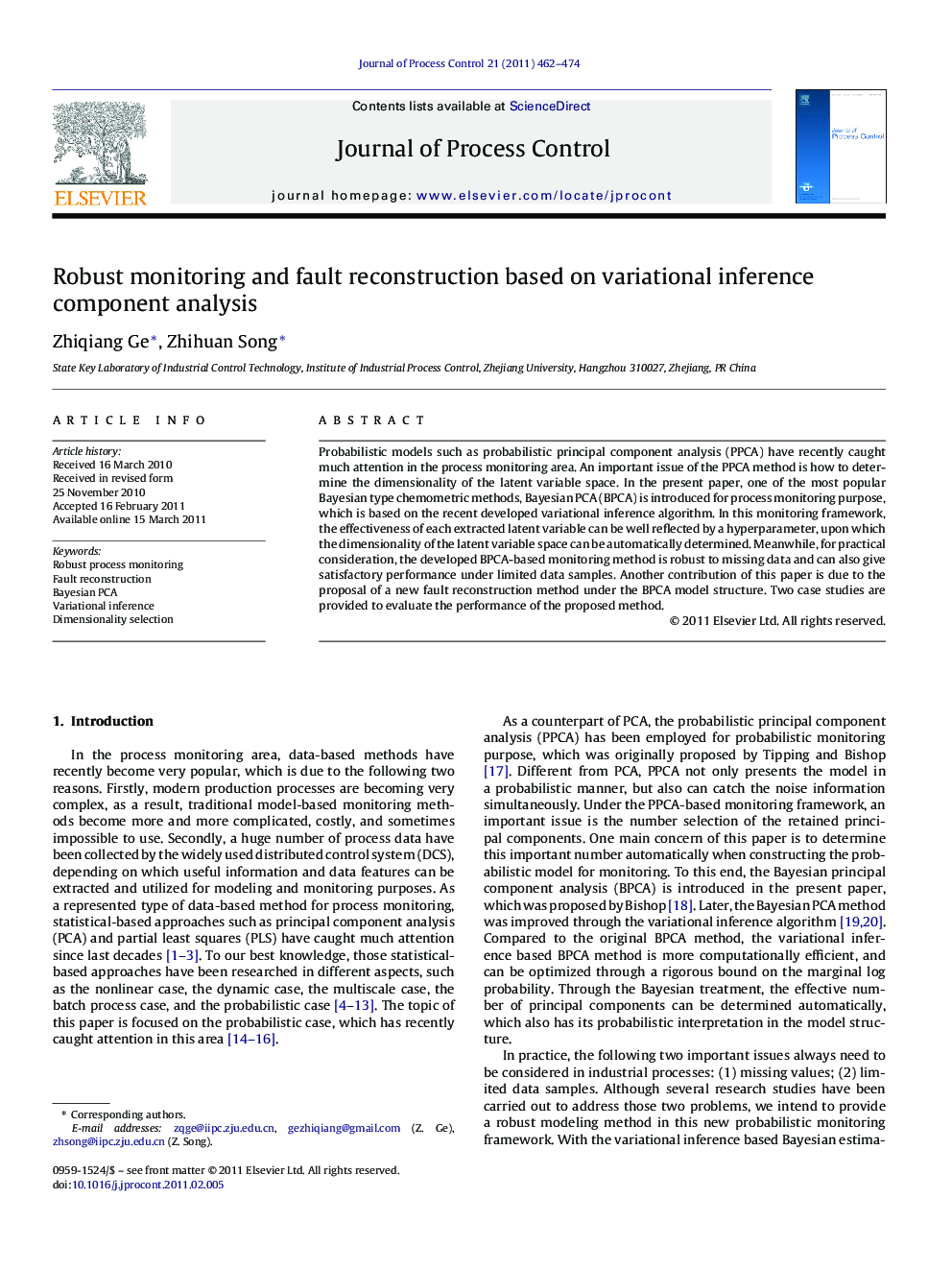 Robust monitoring and fault reconstruction based on variational inference component analysis