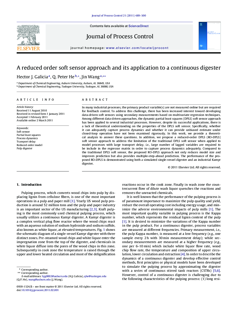 A reduced order soft sensor approach and its application to a continuous digester