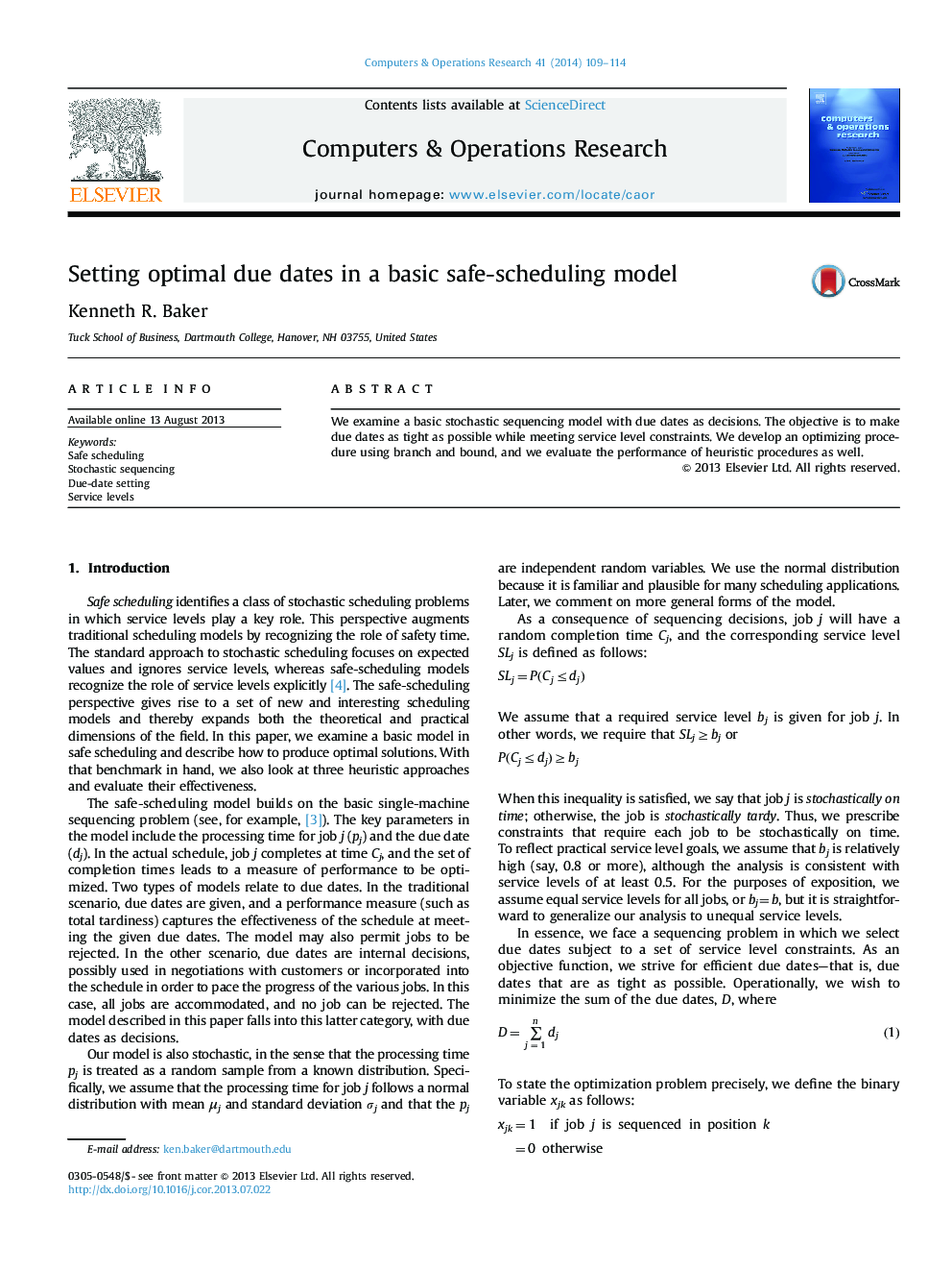 Setting optimal due dates in a basic safe-scheduling model