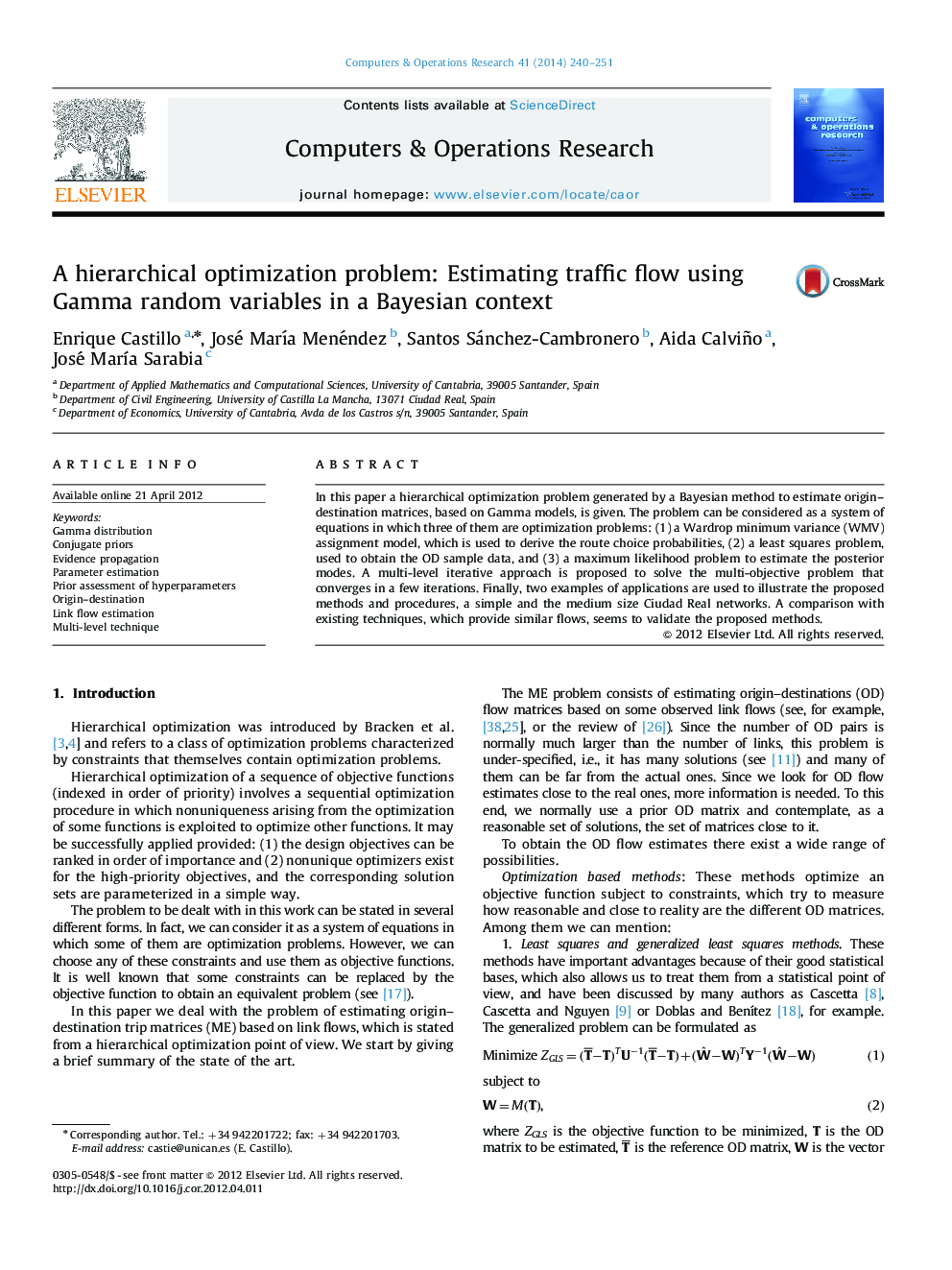 A hierarchical optimization problem: Estimating traffic flow using Gamma random variables in a Bayesian context