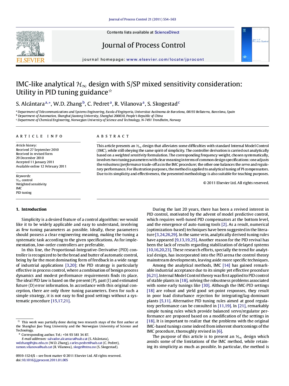 IMC-like analytical H∞ design with S/SP mixed sensitivity consideration: Utility in PID tuning guidance 