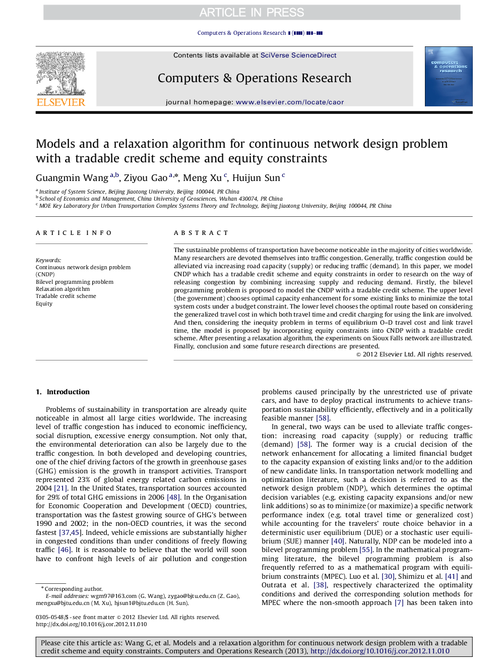 Models and a relaxation algorithm for continuous network design problem with a tradable credit scheme and equity constraints