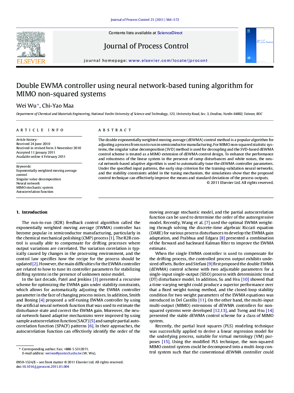 Double EWMA controller using neural network-based tuning algorithm for MIMO non-squared systems