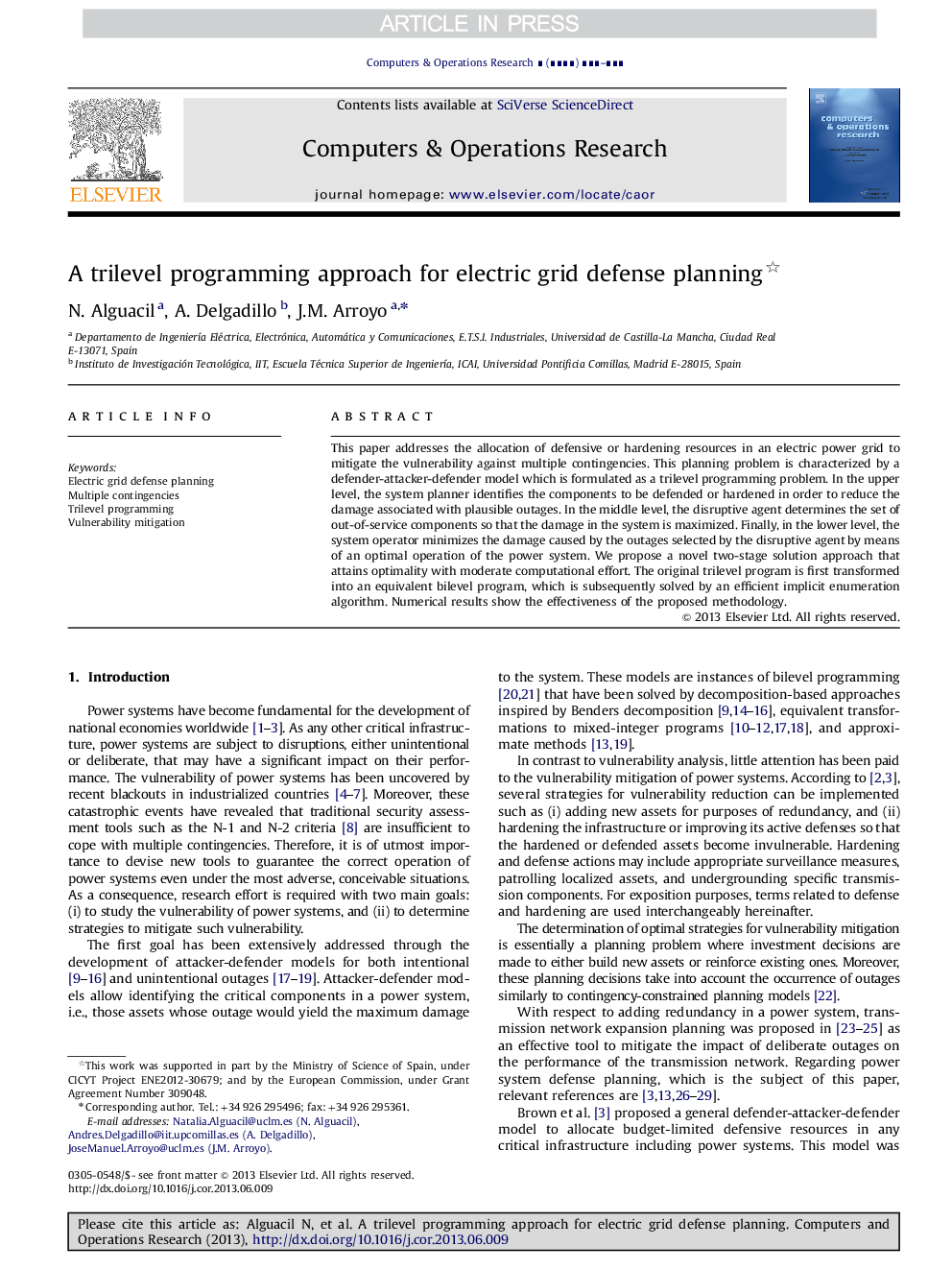 A trilevel programming approach for electric grid defense planning