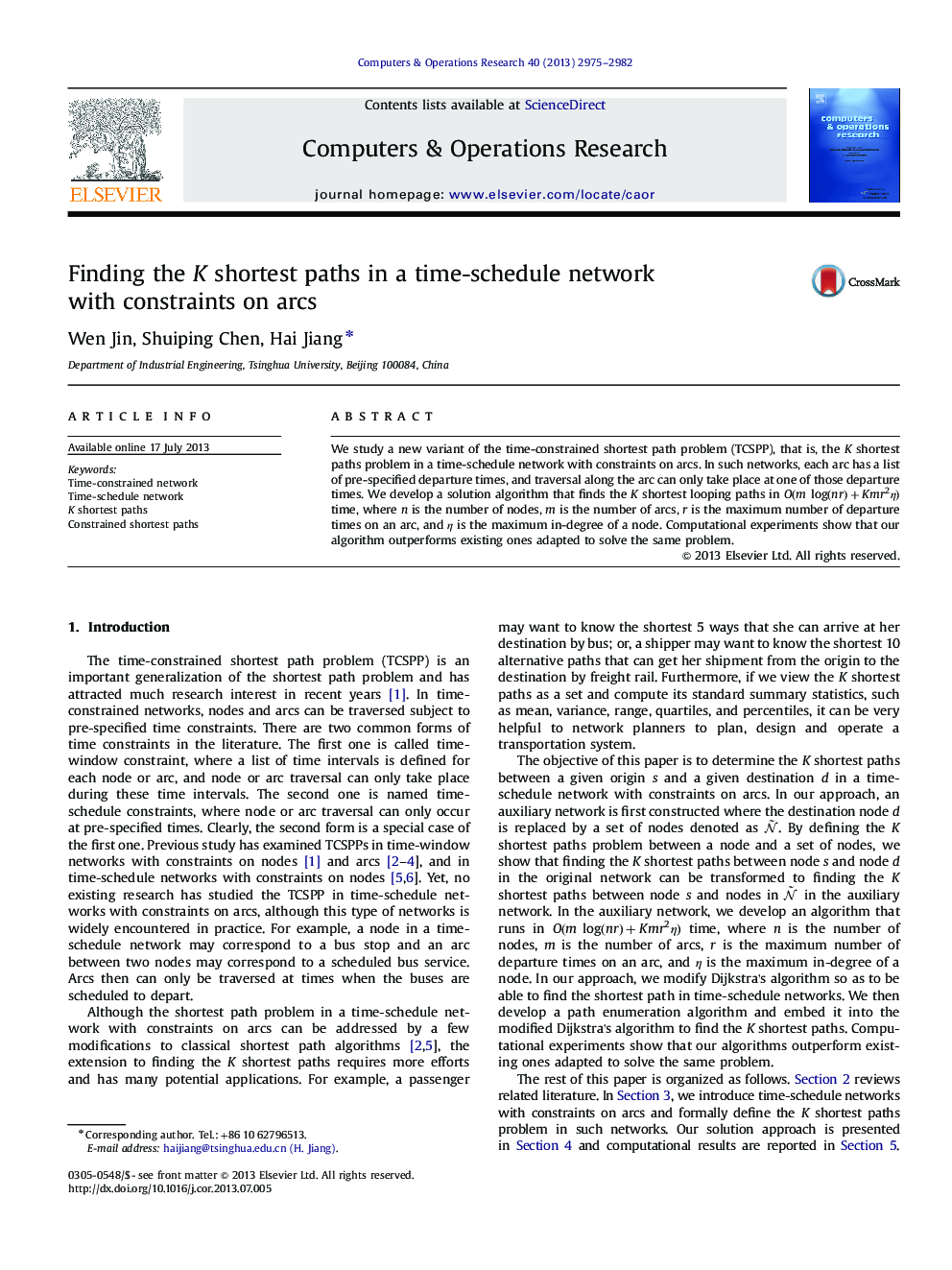 Finding the K shortest paths in a time-schedule network with constraints on arcs