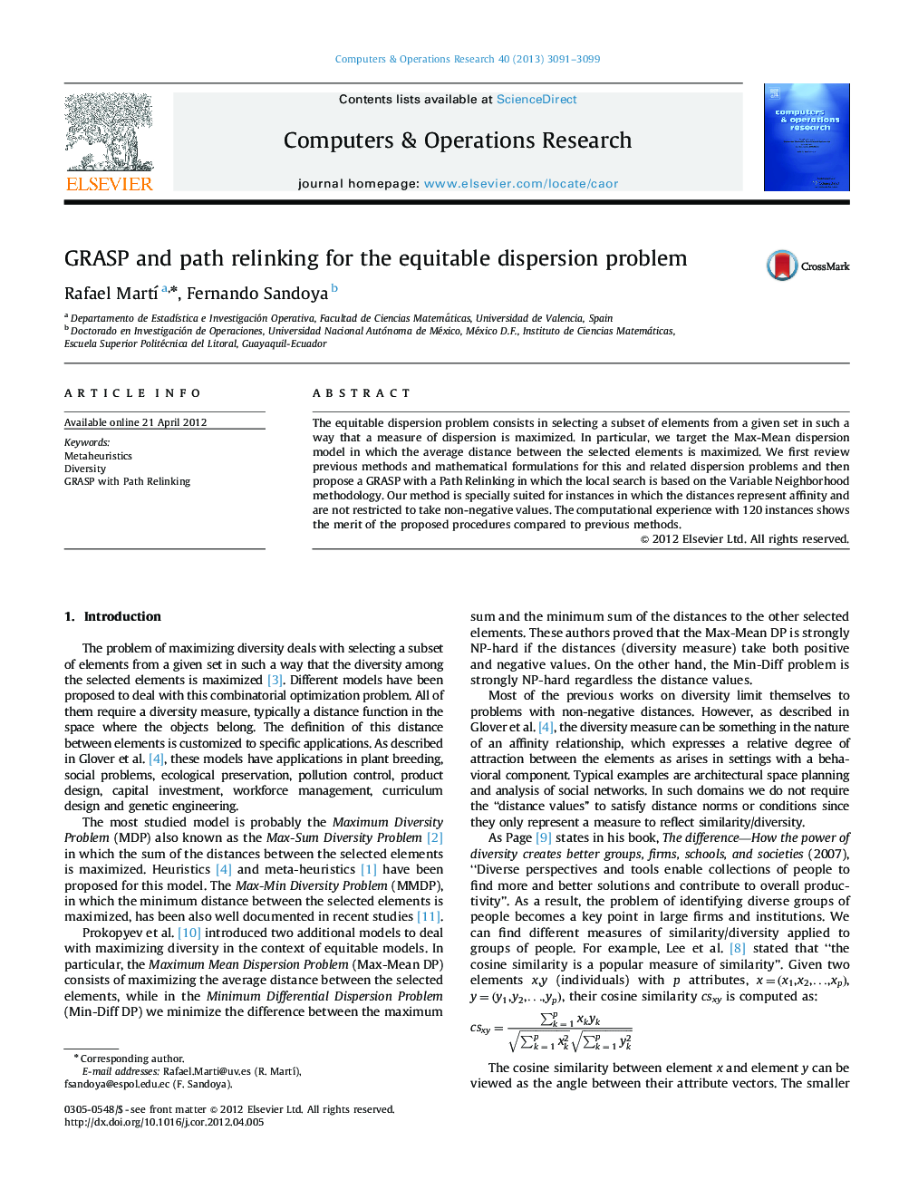 GRASP and path relinking for the equitable dispersion problem