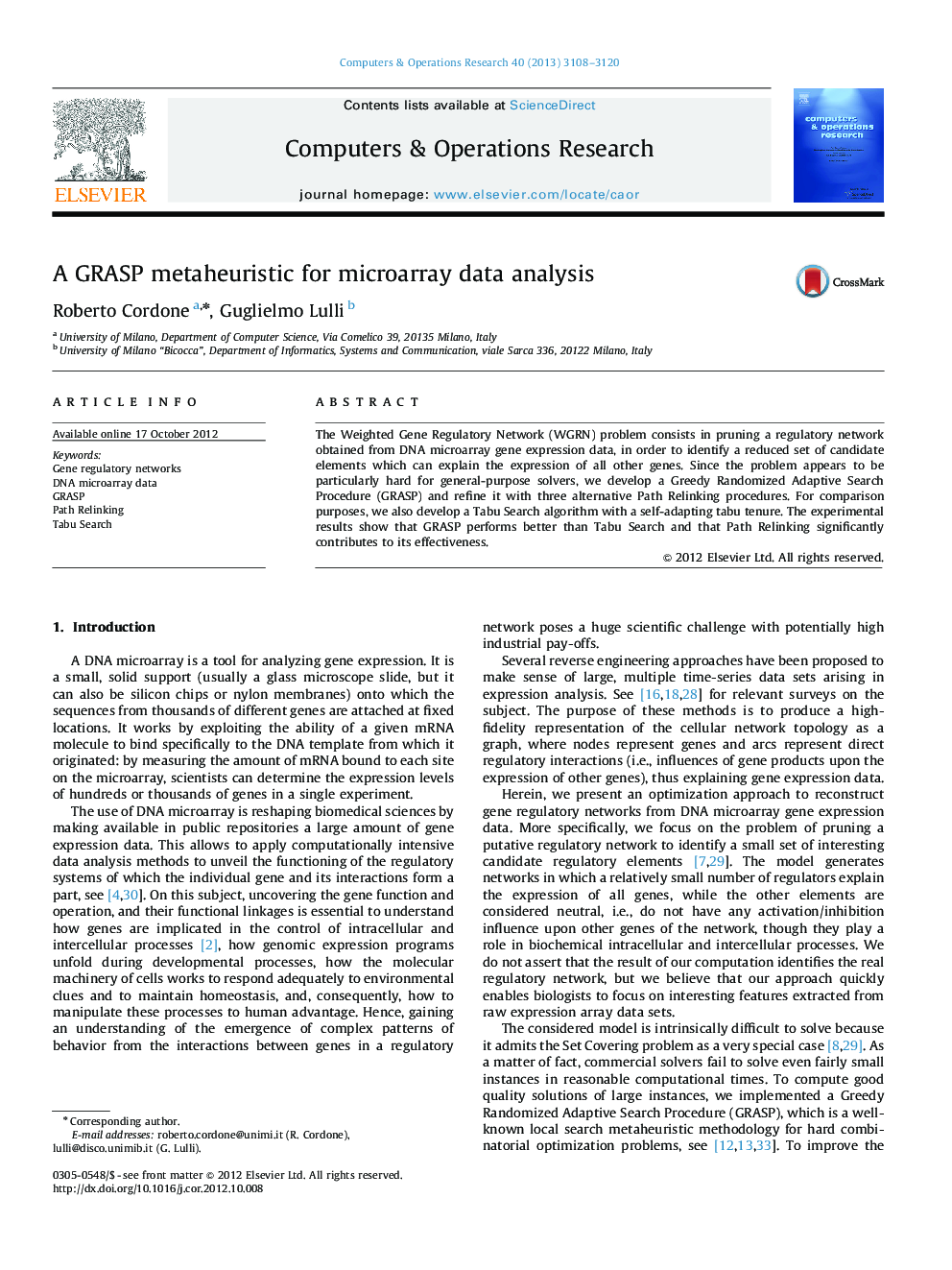 A GRASP metaheuristic for microarray data analysis