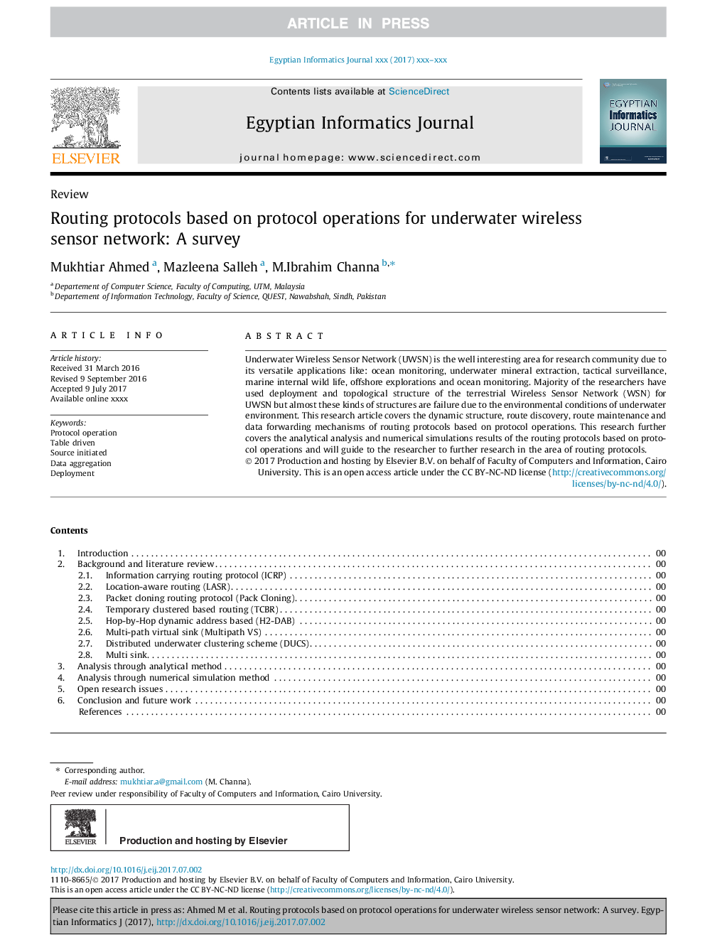 Routing protocols based on protocol operations for underwater wireless sensor network: A survey