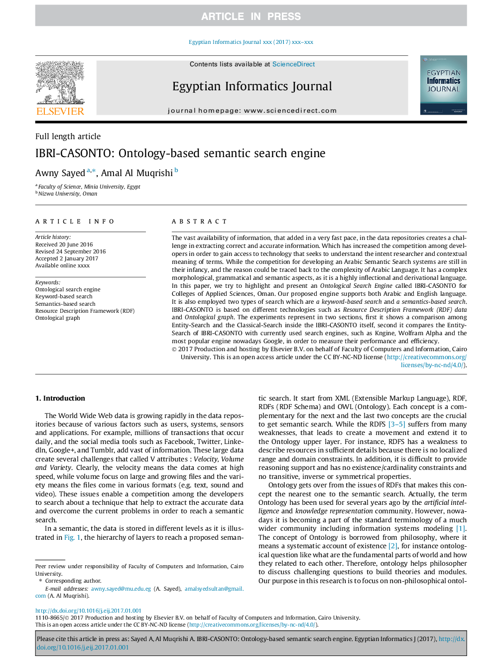 IBRI-CASONTO: Ontology-based semantic search engine