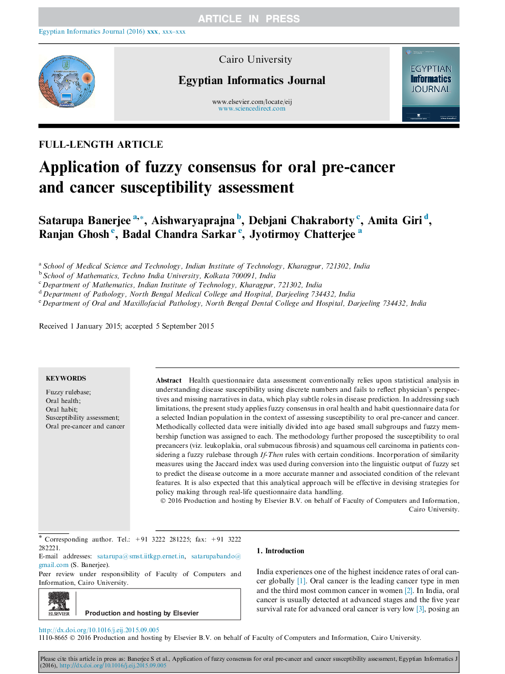 Application of fuzzy consensus for oral pre-cancer and cancer susceptibility assessment