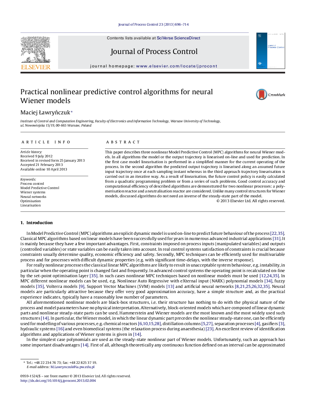 Practical nonlinear predictive control algorithms for neural Wiener models