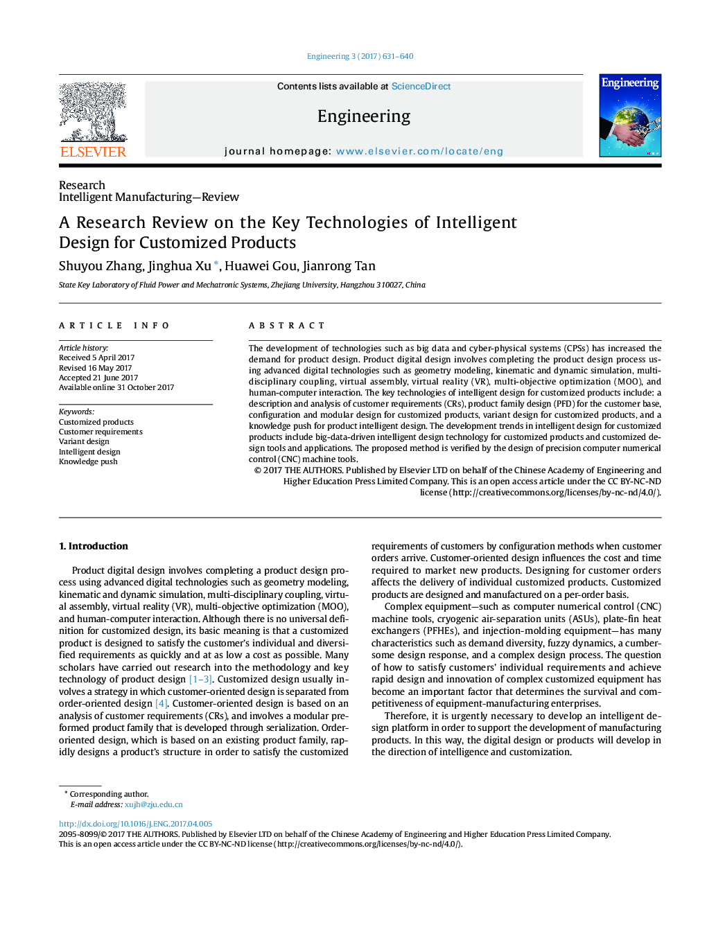 A Research Review on the Key Technologies of Intelligent Design for Customized Products
