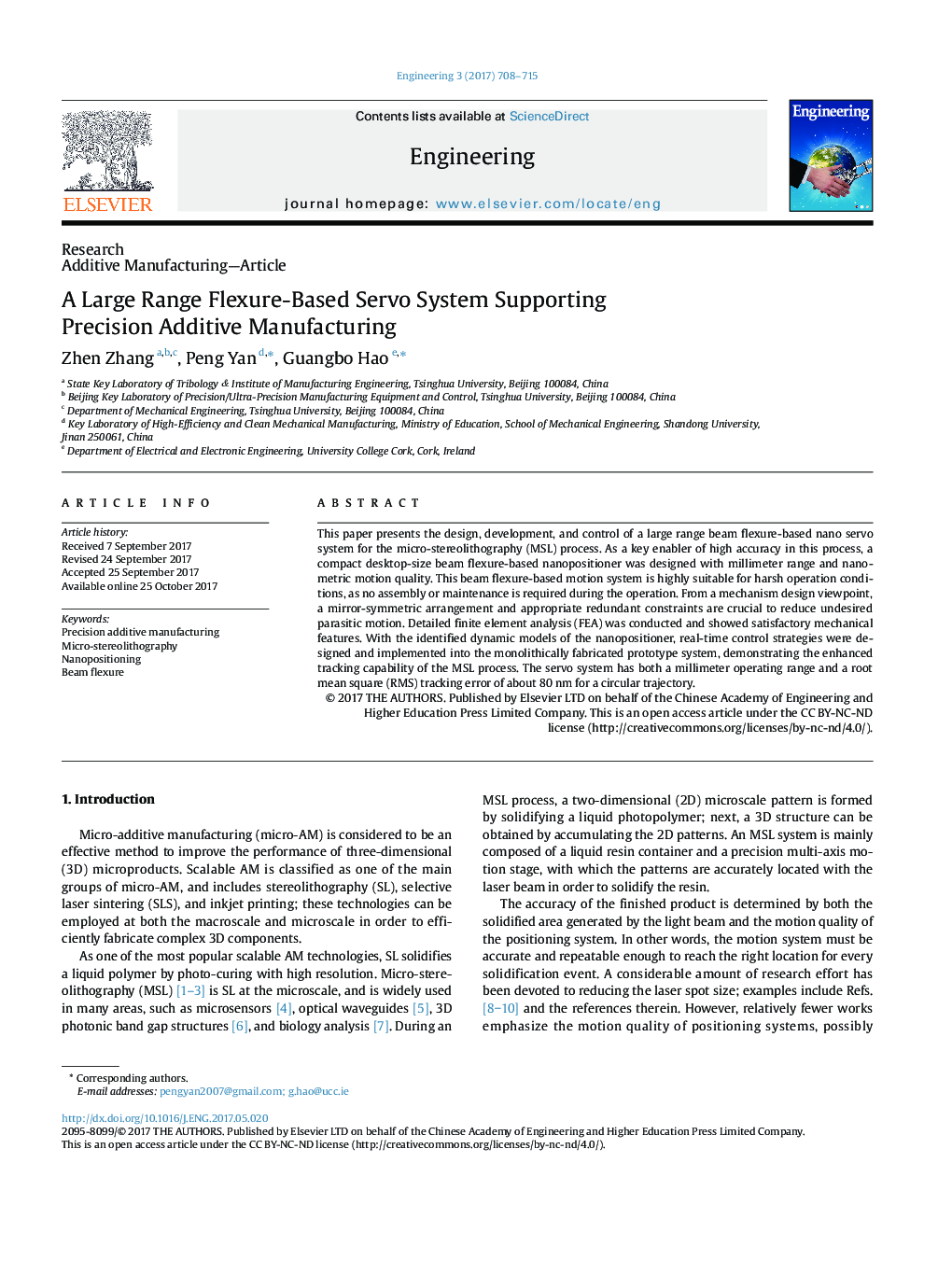 A Large Range Flexure-Based Servo System Supporting Precision Additive Manufacturing
