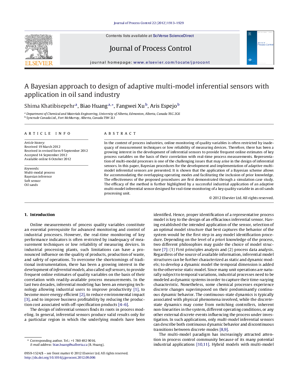 A Bayesian approach to design of adaptive multi-model inferential sensors with application in oil sand industry