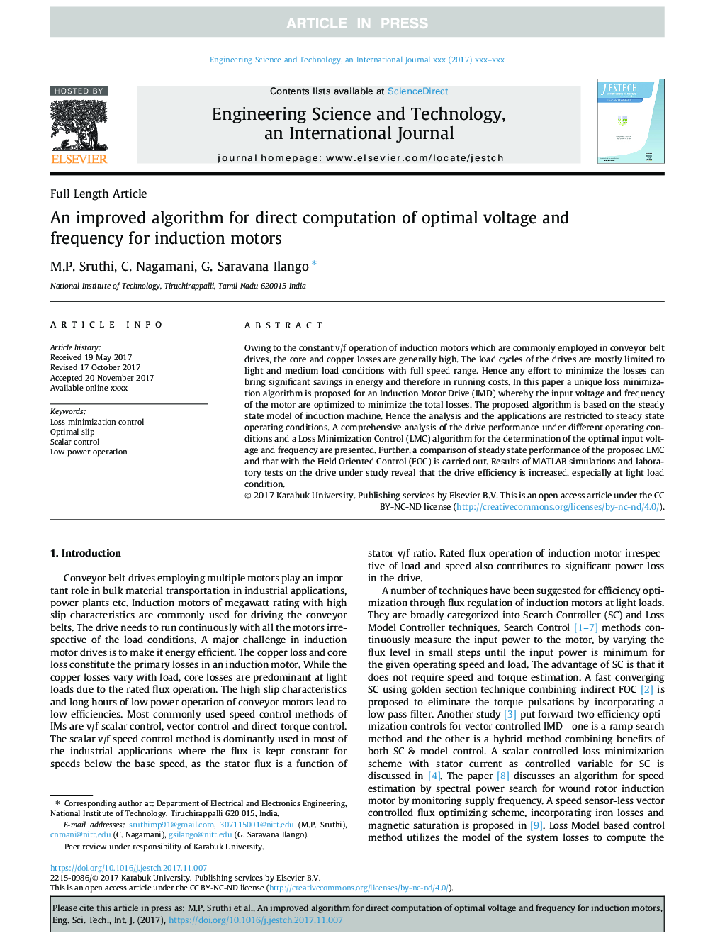 An improved algorithm for direct computation of optimal voltage and frequency for induction motors