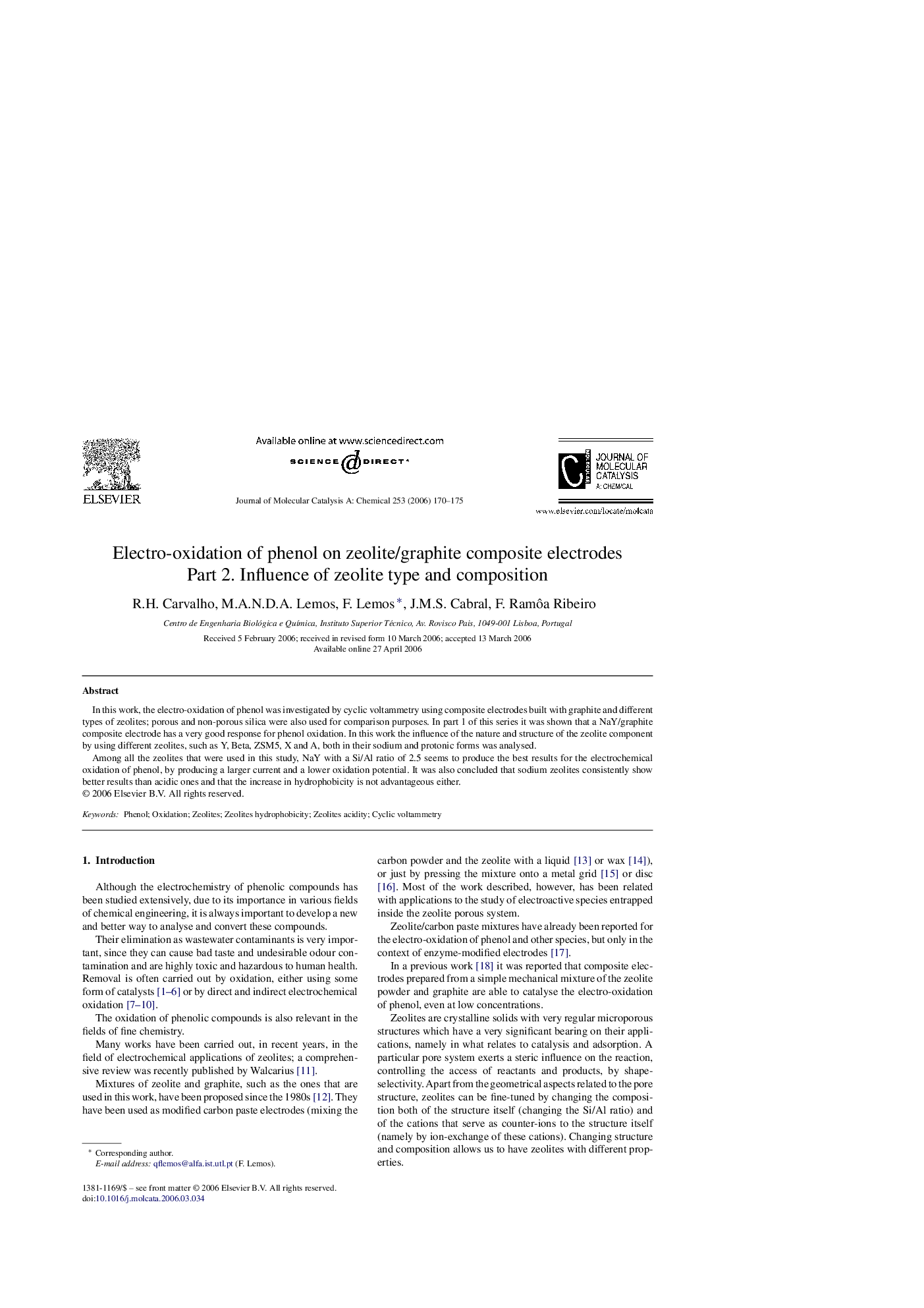 Electro-oxidation of phenol on zeolite/graphite composite electrodes: Part 2. Influence of zeolite type and composition