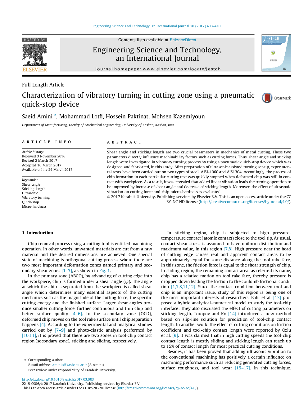 Characterization of vibratory turning in cutting zone using a pneumatic quick-stop device