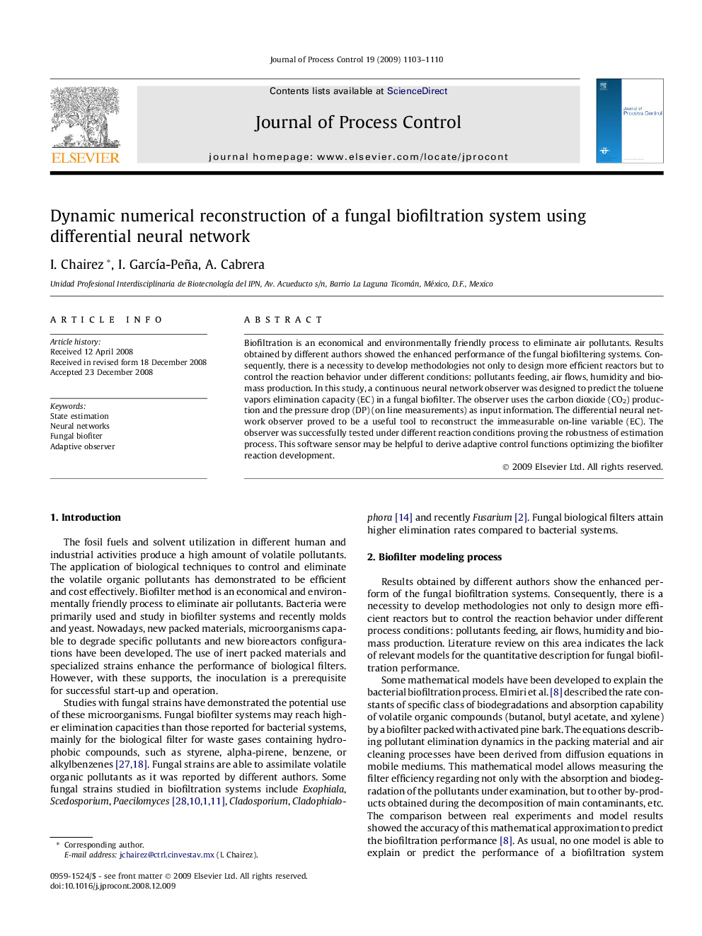 Dynamic numerical reconstruction of a fungal biofiltration system using differential neural network