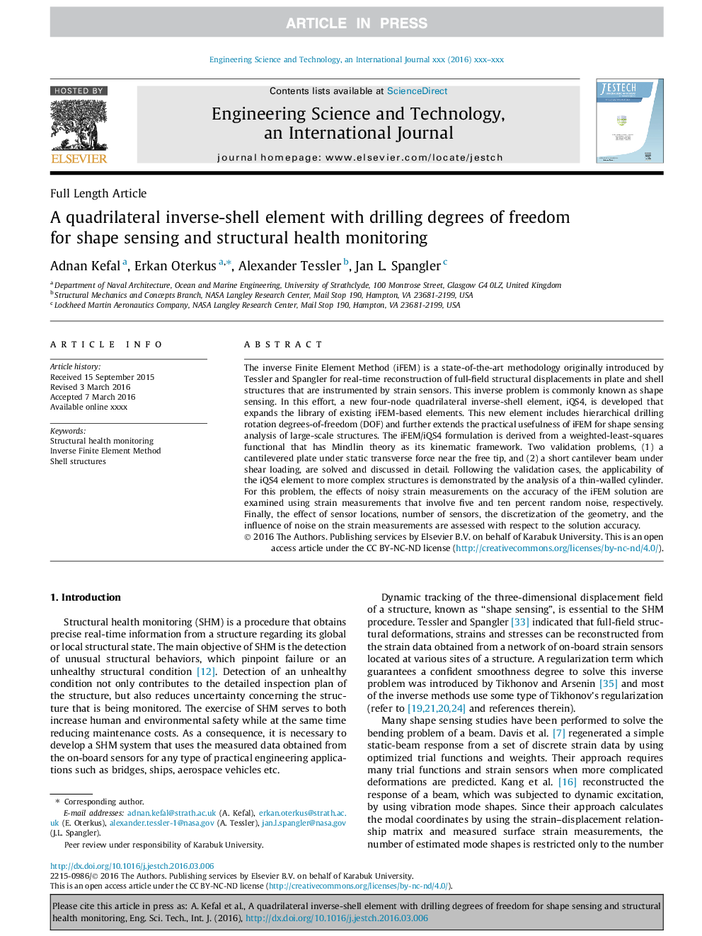 A quadrilateral inverse-shell element with drilling degrees of freedom for shape sensing and structural health monitoring