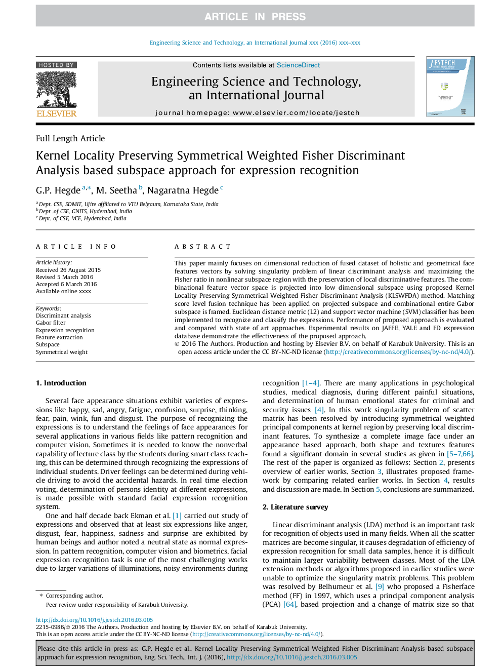 Kernel Locality Preserving Symmetrical Weighted Fisher Discriminant Analysis based subspace approach for expression recognition