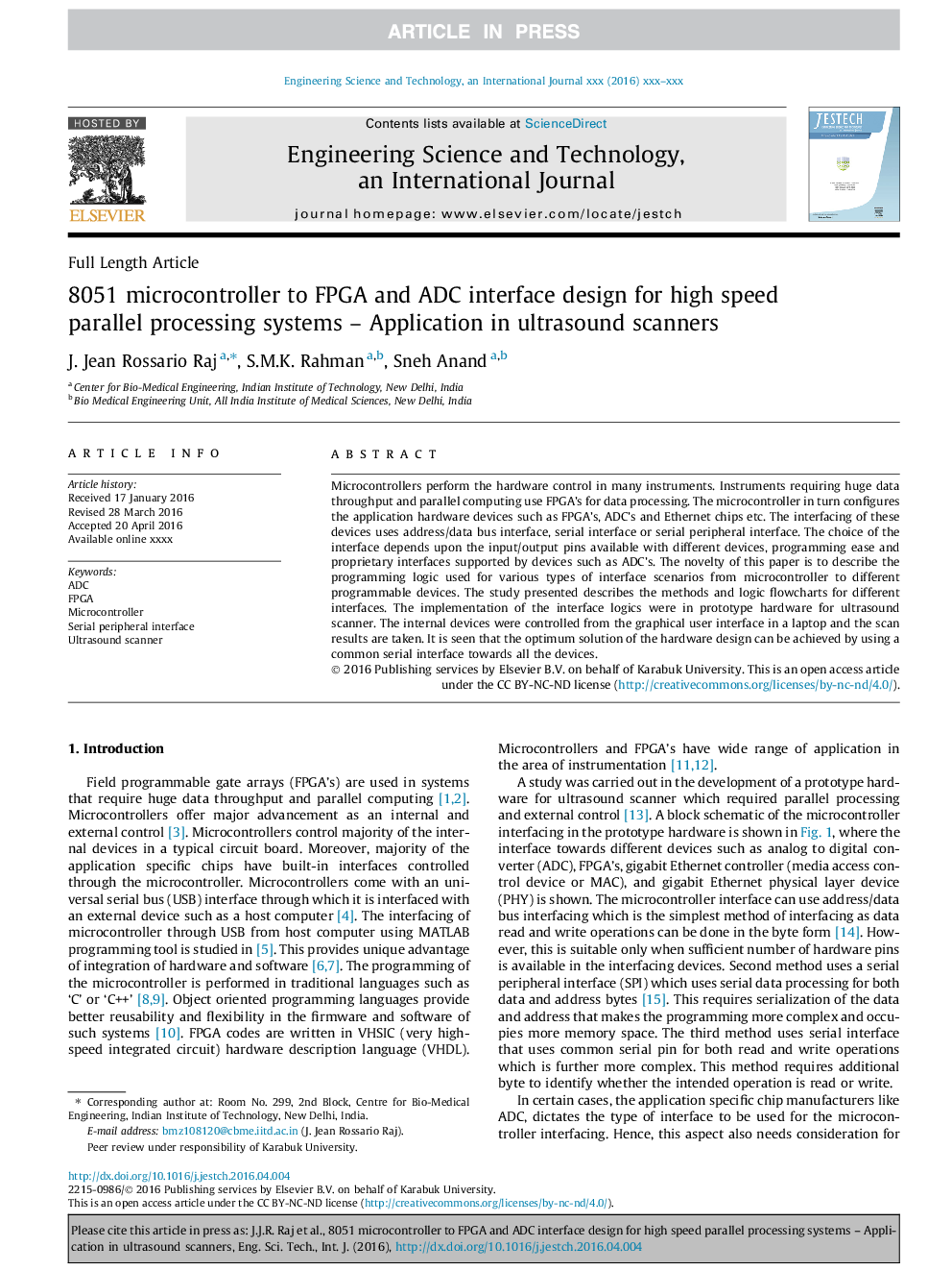 عکس صفحه اول مقاله: 8051 microcontroller to FPGA and ADC interface design for high speed parallel processing systems - Application in ultrasound scanners 8051 microcontroller to FPGA and ADC interface design for high speed parallel processing systems - Application in ultrasound scanners
