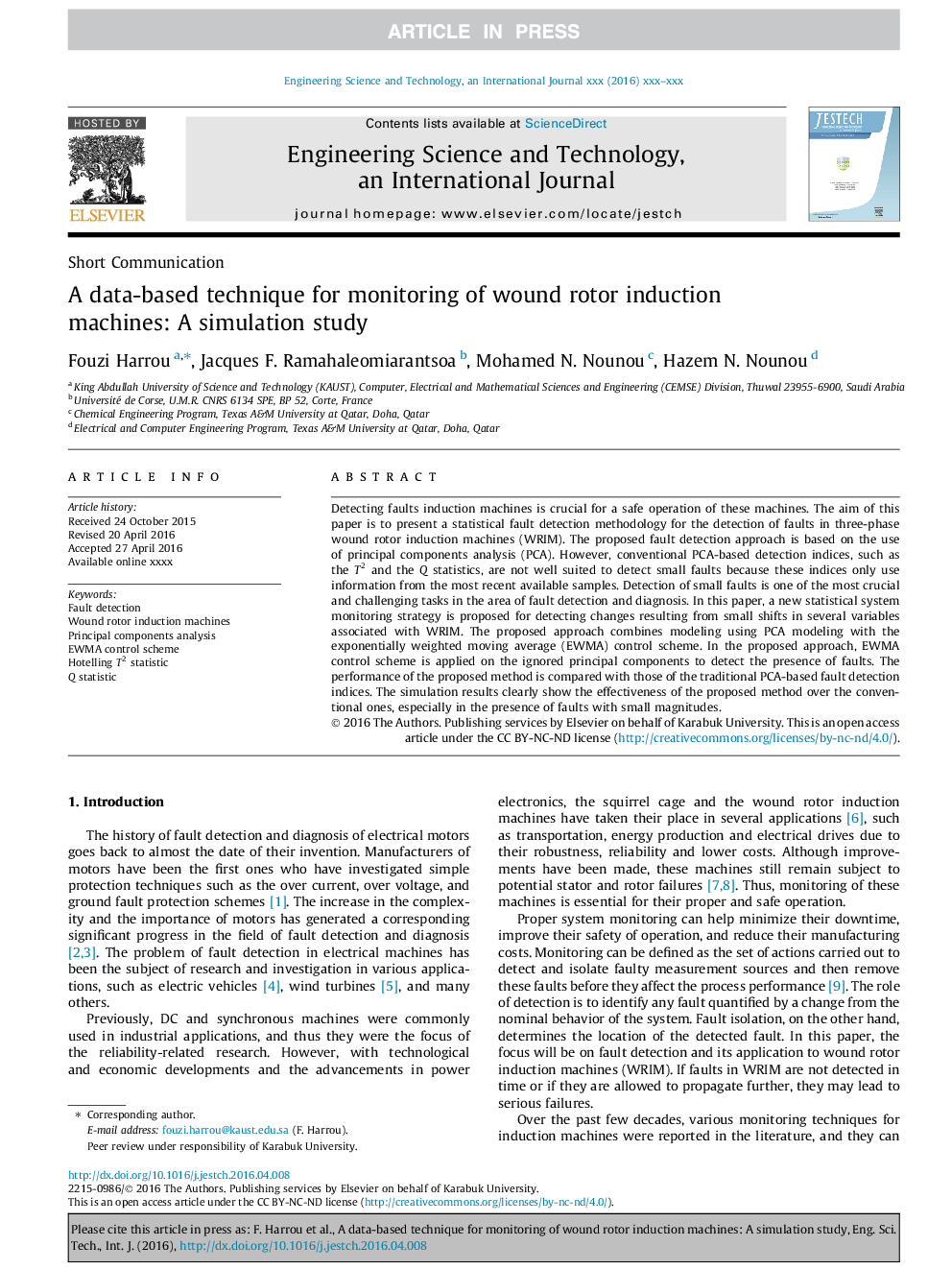 A data-based technique for monitoring of wound rotor induction machines: A simulation study