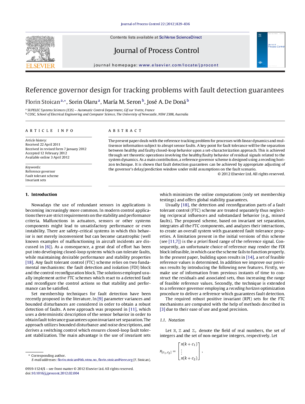 Reference governor design for tracking problems with fault detection guarantees