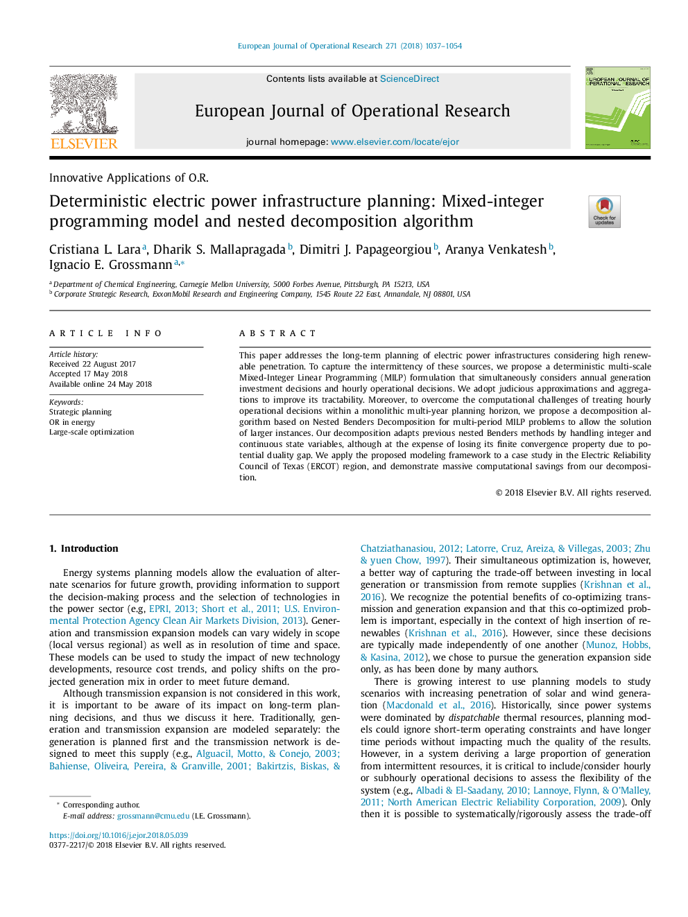 Deterministic electric power infrastructure planning: Mixed-integer programming model and nested decomposition algorithm