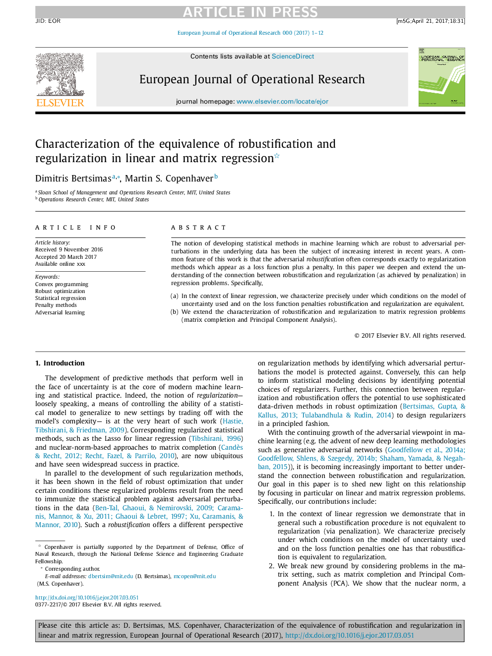 Characterization of the equivalence of robustification and regularization in linear and matrix regression