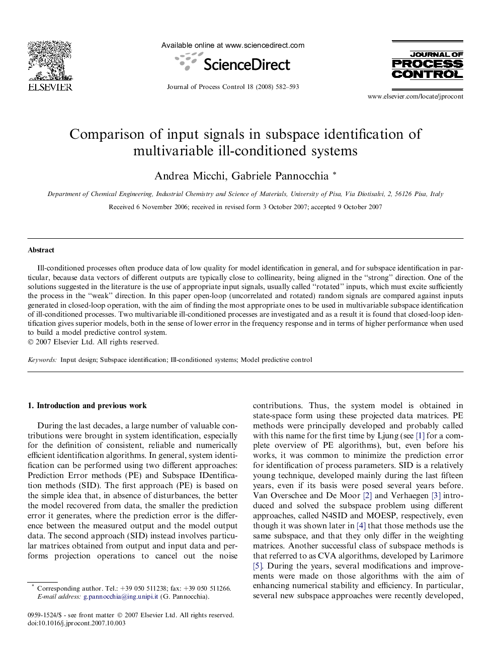 Comparison of input signals in subspace identification of multivariable ill-conditioned systems