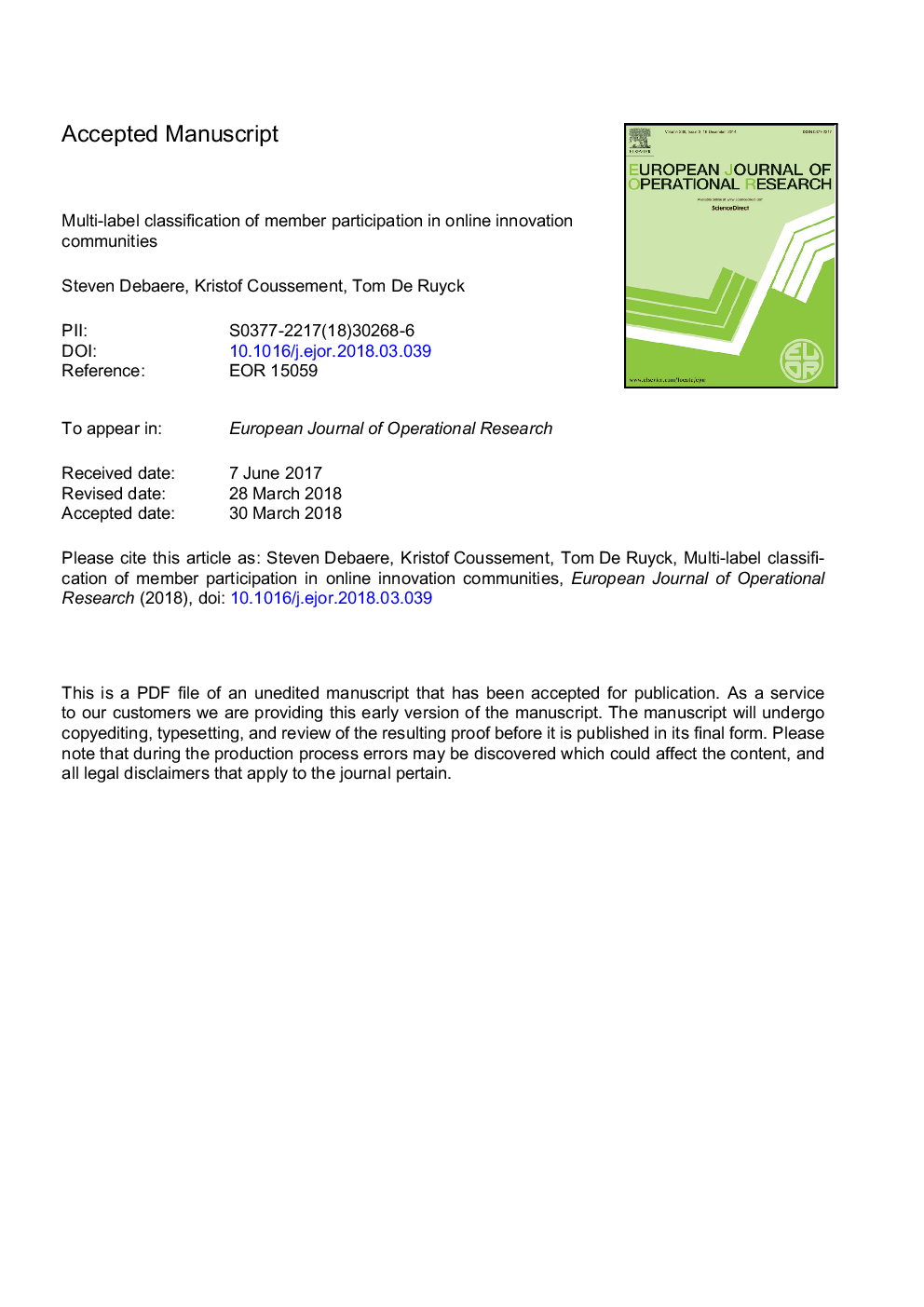 Multi-label classification of member participation in online innovation communities