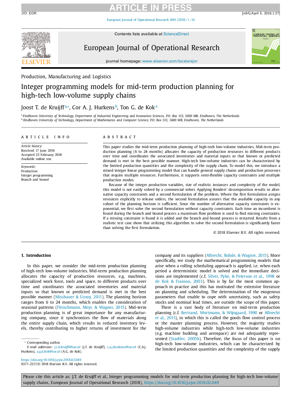 Integer programming models for mid-term production planning for high-tech low-volume supply chains