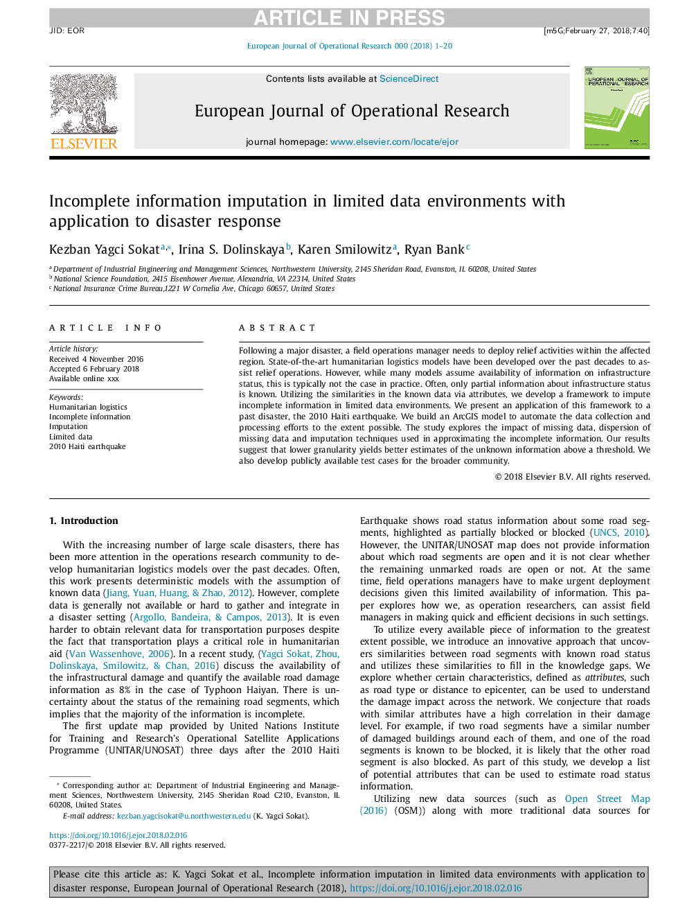 Incomplete information imputation in limited data environments with application to disaster response