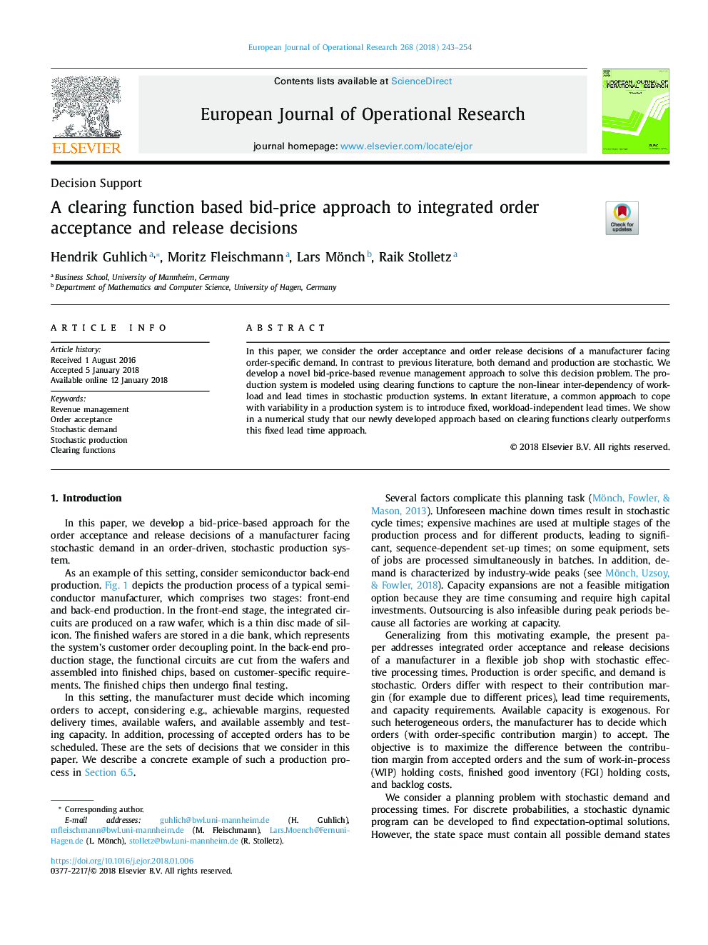 A clearing function based bid-price approach to integrated order acceptance and release decisions