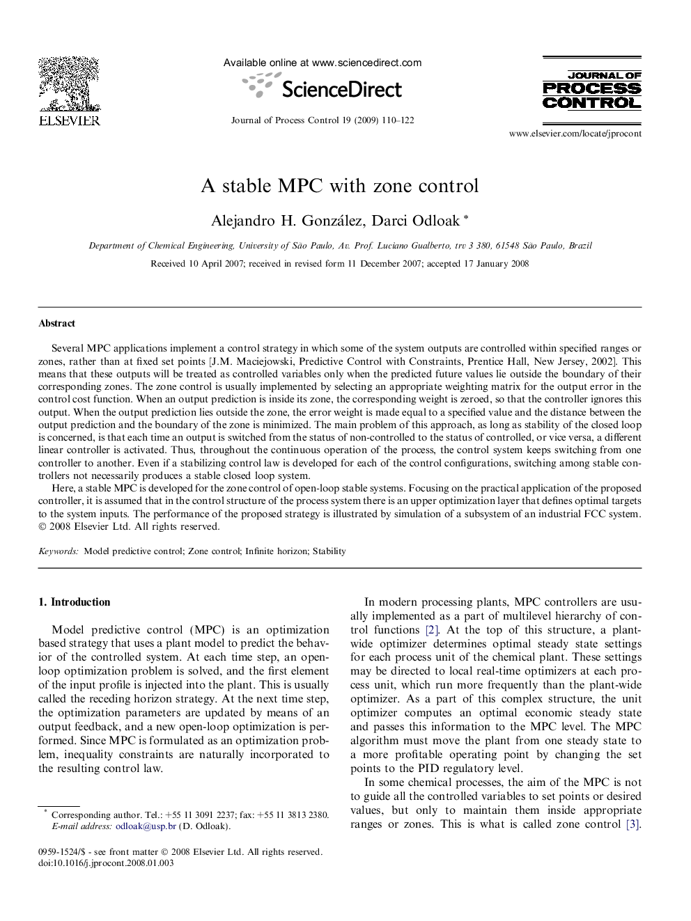 A stable MPC with zone control