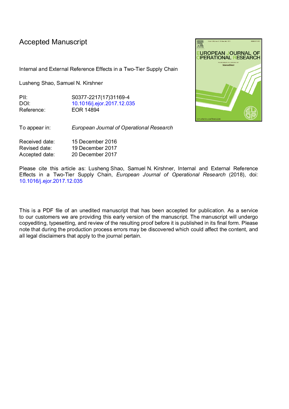 Internal and external reference effects in a two-tier supply chain