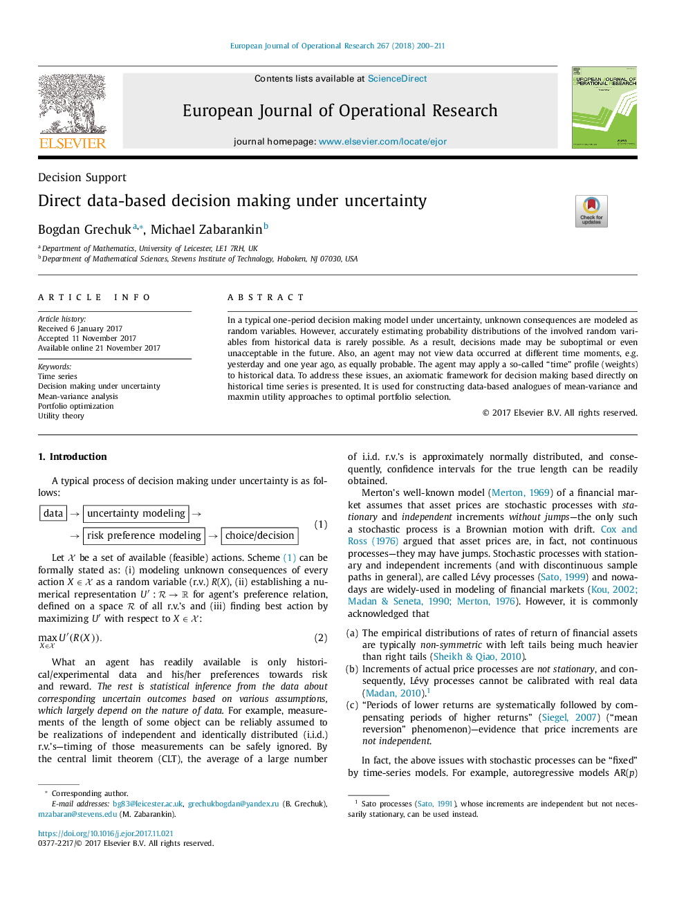 Direct data-based decision making under uncertainty